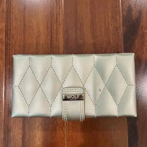 WOLF Gold Leather Jewelry Roll Travel‎ Case Quilted Clasp Closure Size 6x3x1